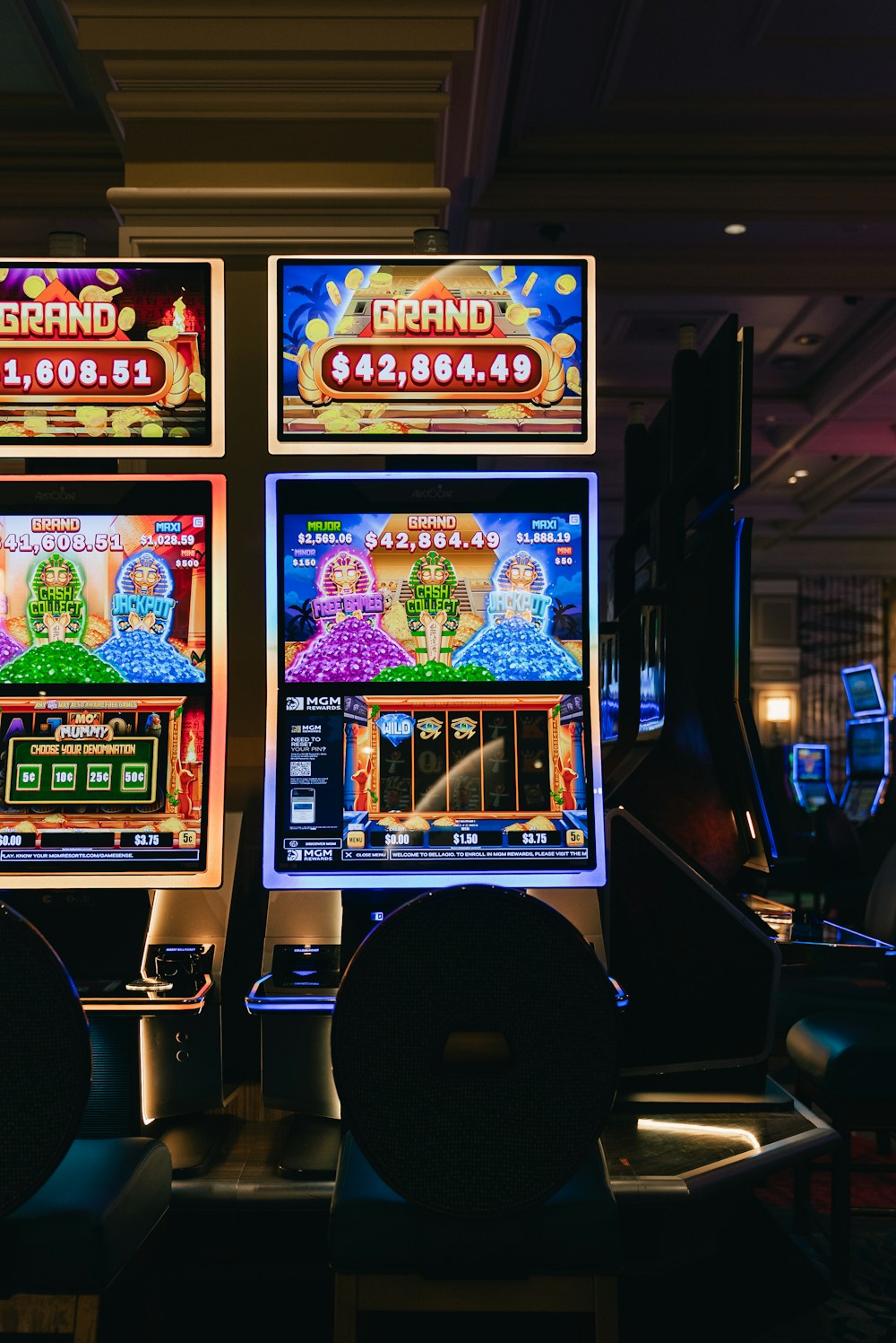 Slot machines on a casino floor.